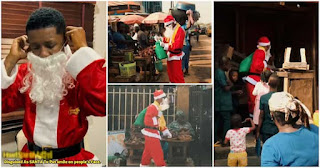 “Omo Better, Owo Inu Shaka”: Small Doctor Enters Market Disguised As Father Christmas, Gifts Children Money